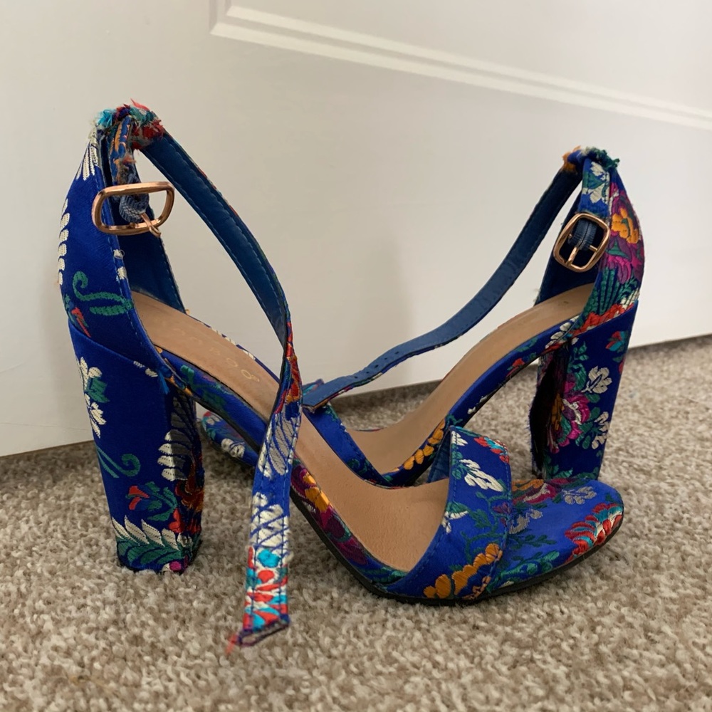 6.5 Royal Blue Block Heels with Multicolor Embr